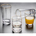 glass cup ribbed glasses set with gold rim